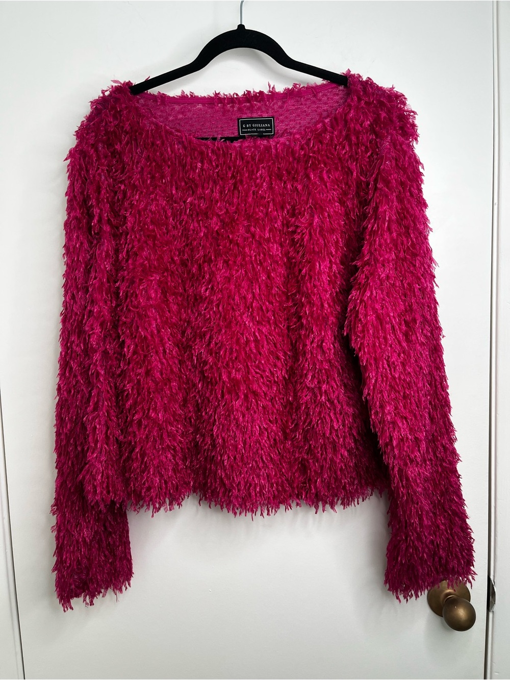 G by Giuliana Black Label Shaggy Fuzzy Sweater Hot Pink XL Y2K Retro Barbiecore